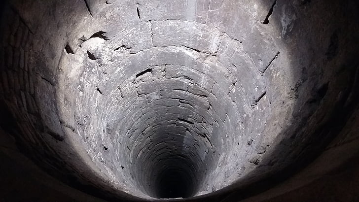le puits, la profondeur de la, en briques, vieux, tunnel, underground