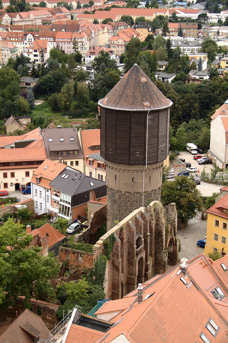 Bautzen, vattentorn, mönchskirche, Visa, staden, Tyskland, historiska