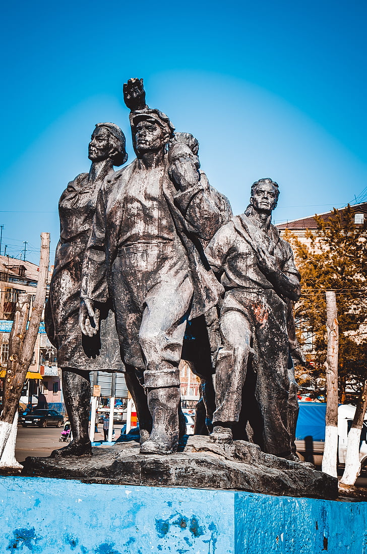 строители, първата строители, Паметник, Казахстан, черен паметник, град, скулптура