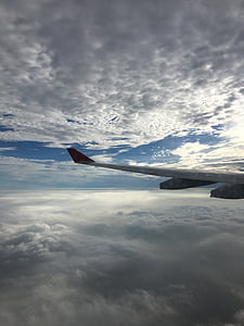 เที่ยวบิน, ปีก, เมฆ, ท้องฟ้า, เครื่องบิน, เครื่องบิน, ธรรมชาติ