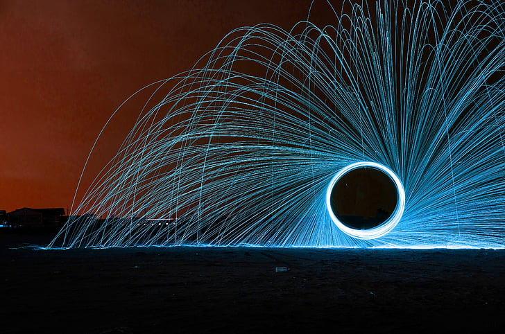 steel wool, steel wool photography, color, colorful, blue, circle, to