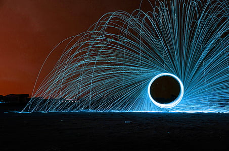 steel wool, steel wool photography, color, colorful, blue, circle, to