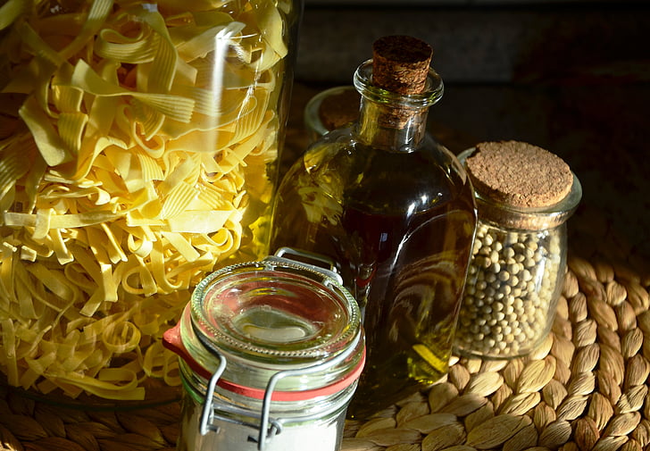oil, olive oil, ingredients, cook, kitchen, glass bottles, filled
