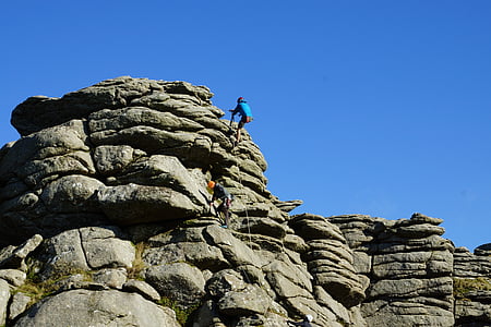 escalade de rocher, Dartmoor, chien de chasse, gens, granit, Rock - objet, nature