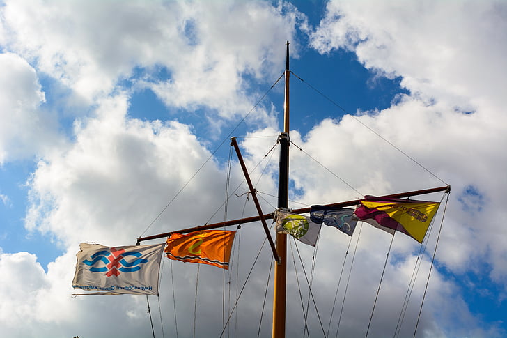 awan, langit, bendera, kapal, tiang