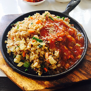 stegte ris, Bob, koreansk, Teppan stegte ris, char-stegt ris, spisning, madlavning