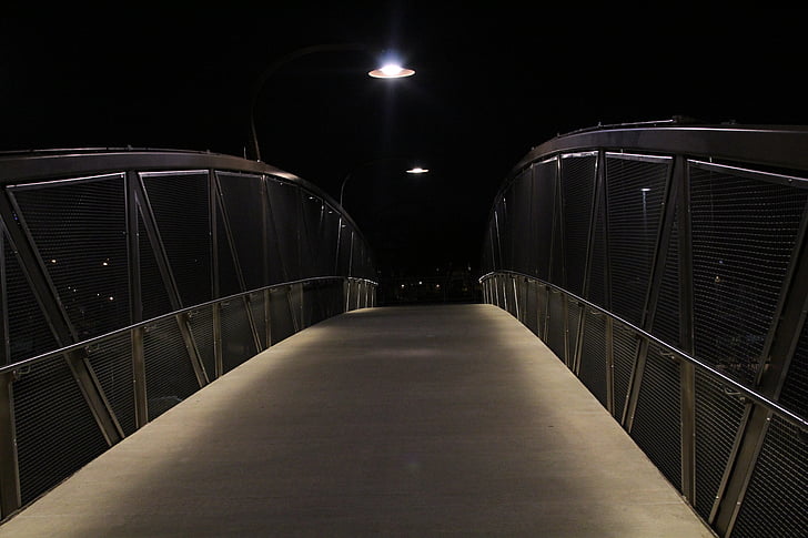 архитектура, мост, град, тъмно, стълб на фенер, светлина, нощ