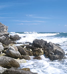mar, oceano, ondas, beira-mar, praia, pedras, rochoso