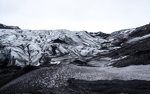 gris, escala, paisaje, Fotografía, montaña, nieve, helado