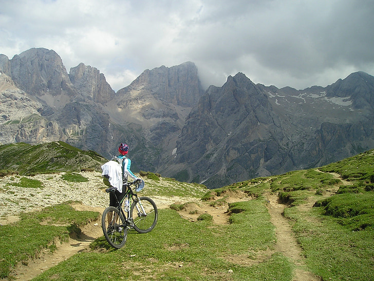 transalp, 산악 자전거, 자전거, marmolada 남쪽 벽, singletrail, 멀리, 경로
