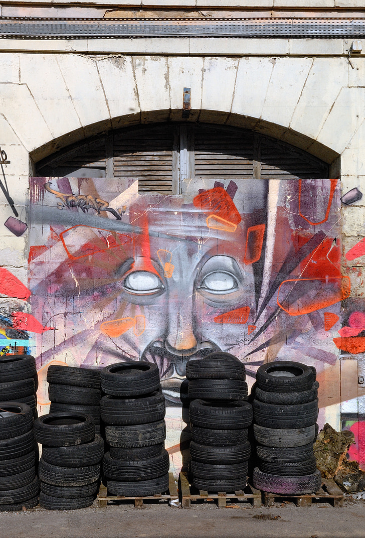 pouličné umenie, graffiti, Maľba, pneumatiky, dekor, farby