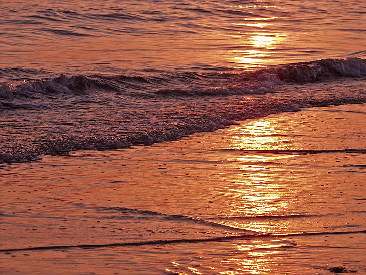 Playa, posluminiscencia, puesta de sol, abendstimmung, ambiente, agua, ola