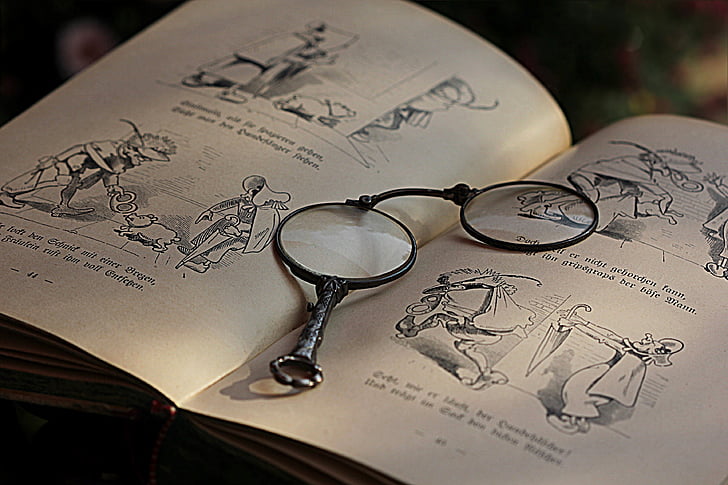 glasses, sehhilfe, lorgnon, lorgnette, original from 19, century, book