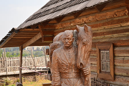Monumento, madera, hombre, cultura, madera, estatua de, arquitectura