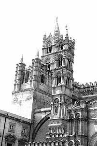 Palermo, Monochromatický, čierna a biela, Cathedral, kostol, Architektúra, ponurej