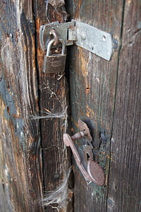 porta, cabanya, cadenat, sivella de porta, vell, Pany, fusta - material