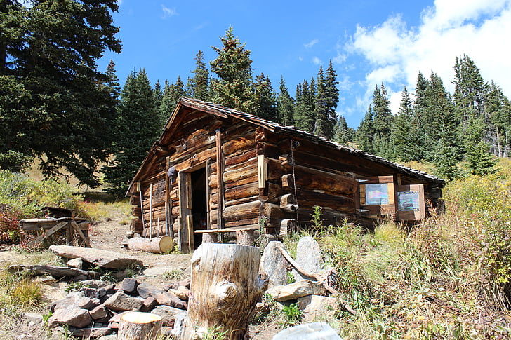 cabine, Colorado, rochoso, log de, montanhas, paisagem, log cabin
