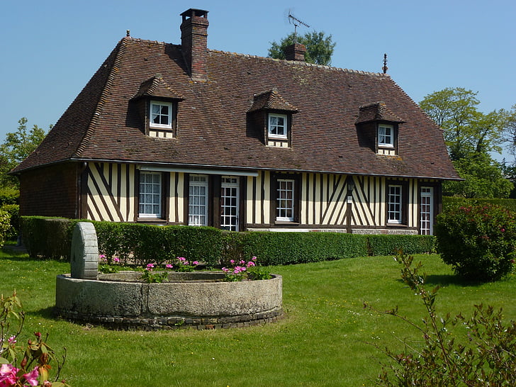 Barville, Eure, Francja, Farmhouse, szkielet drewniany, Dom, budynek