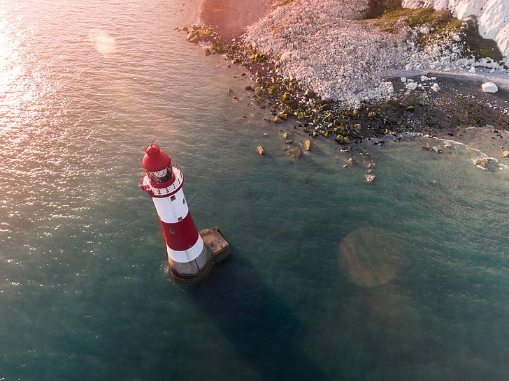 nature, paysage, Aerial, FLARE, tour, phare, plage