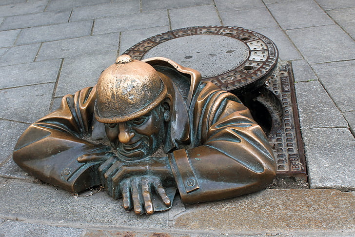 Bratislava, kanal, skulptur, Slovakia, morsom, bronse