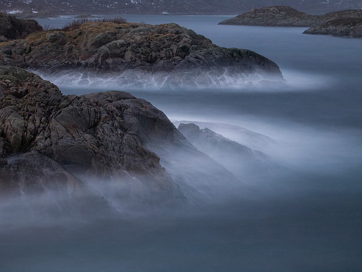 κύματα, βράχια, στη θάλασσα, Νορβηγία, Lofoten, Svolvaer
