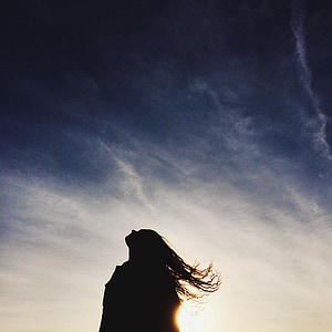 Sunset, Tüdruk, siluett, pikad juuksed, naine, taevas, inimesed