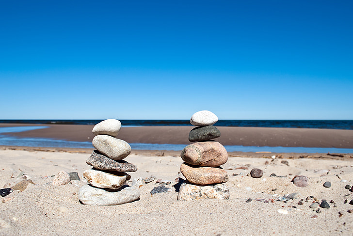 stenar, stacken, vatten, havet, stranden, balans, stentorn
