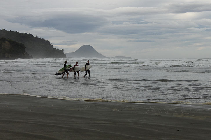 Нова Зеландия, сърфистите, море, плаж, лято, пясък, Коста
