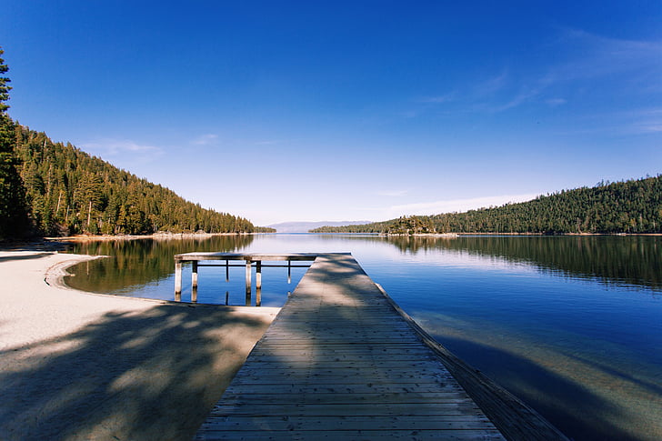 dock, lake, pier, water, nature, summer, blue