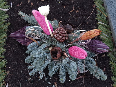 arrangement, cemetery, wreath, grabschmuck, flowers, grave, commemorate