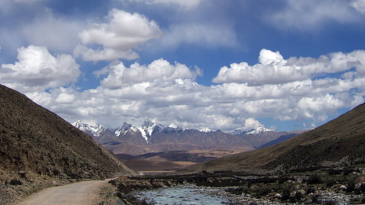 tibet, clouds, plateau, mountain, nature, himalayas, snow