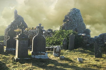 Irland, Friedhof, Keltisches Kreuz, Grabstein, Grabstein, Stein, landschaftlich reizvolle