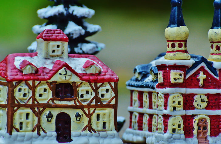 jul, Christmas village, kirke, figur, Santa claus, dekoration, Nicholas