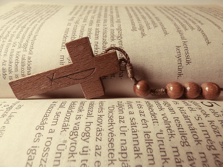bible, cross, book, rosary, reader, christian, pages
