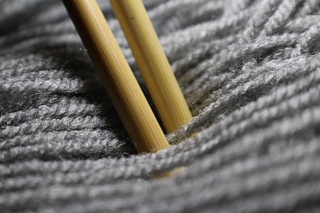 针, 针织, 手工劳动, 业余爱好, 羊毛, 灰色, 纺织