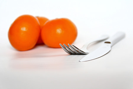 fork, knife, cutlery, metal, tableware, close, orange