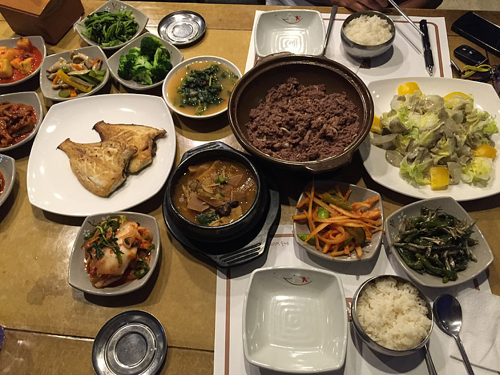 koreański obiad posiłek, ryby, azjatycki