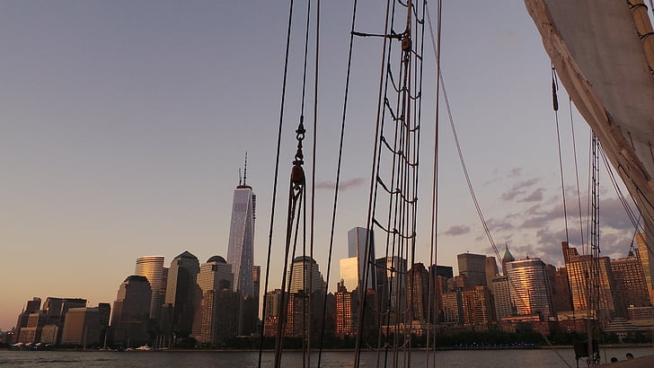 Panorama, New york, plachtění, Západ slunce