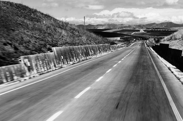 road, black and white, movement, ride, path