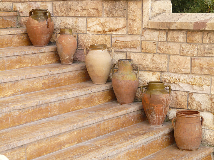 Amphora, vázy, keramika, schody, postupne, Stredomorská, schodisko