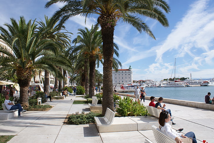 croatia, split, the promenade, ships, port, spacer, rest