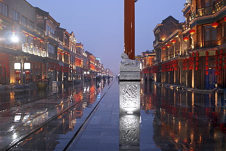 Pequim, China, estrada, chuva, molhado, reflexões, Ásia