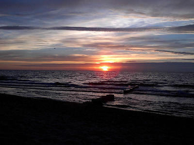 solen, sjøen, stranden, solnedgang, romantisk, Sol og sjø