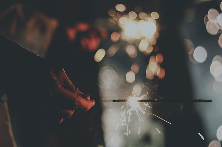 bokeh, firework, hand, sparkler, adults only, night, adult