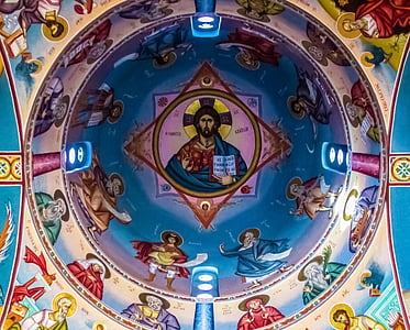 pantocrator, jesus christ, iconography, ceiling, dome, church, religion