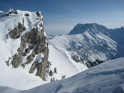 Allgäu, téli, backcountry skiiing, hó, hegyek, téli