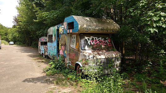 selvagem, usado, abandonada, hippie, grafite, arte de rua, abandonado