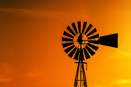windmill, orange sky, silhouette, sky, orange, nature, farm