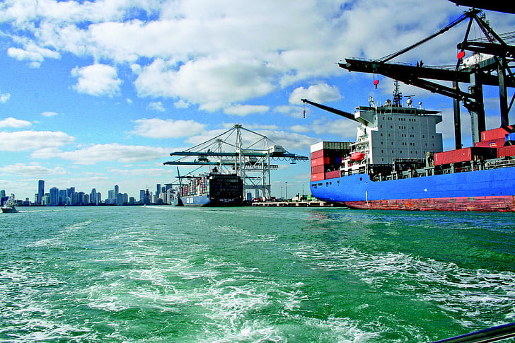 Miami port, Harbor miami, Miami beach, přístav, pobřeží, nákladní doprava, nákladní kontejner