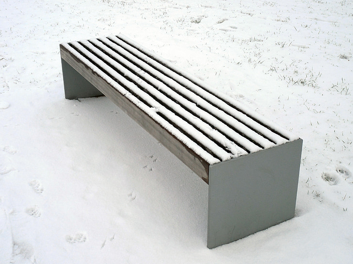 bank, winter, snow, cold, snowy, bench, mood